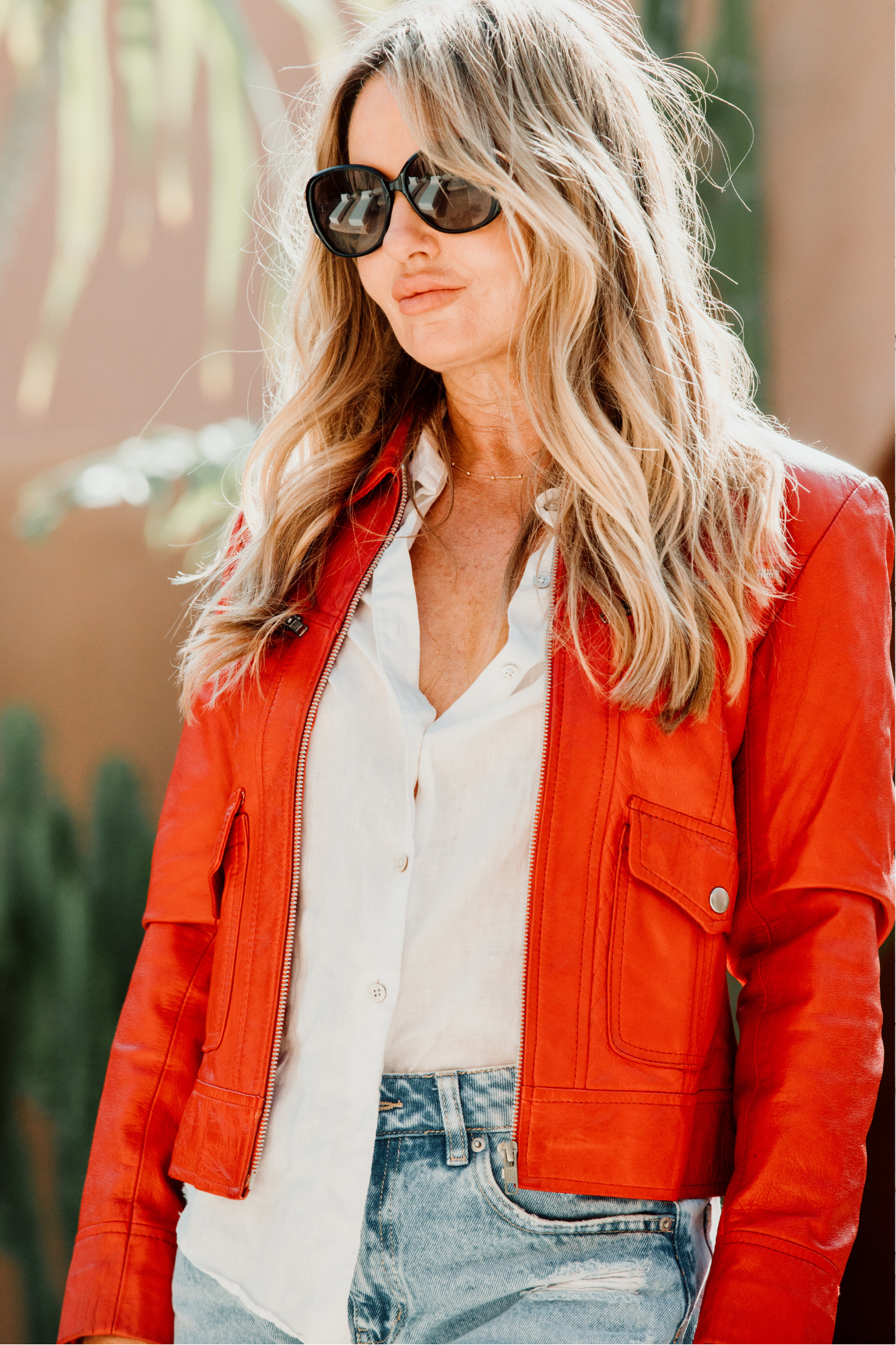 'Babydoll' Ladies Leather Jacket - Lipstick Red