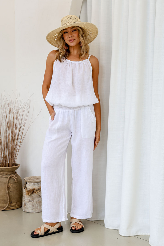 'Lucia' Linen Pant - White