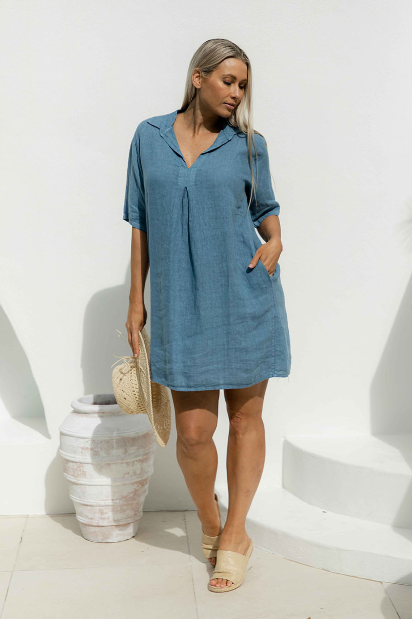 'Milly' Linen Dress - Sea Breeze