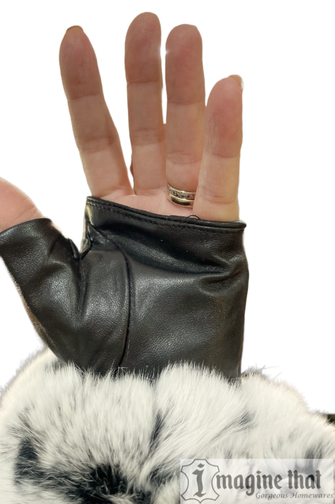 Ladies Leather & Fur Fingerless Gloves