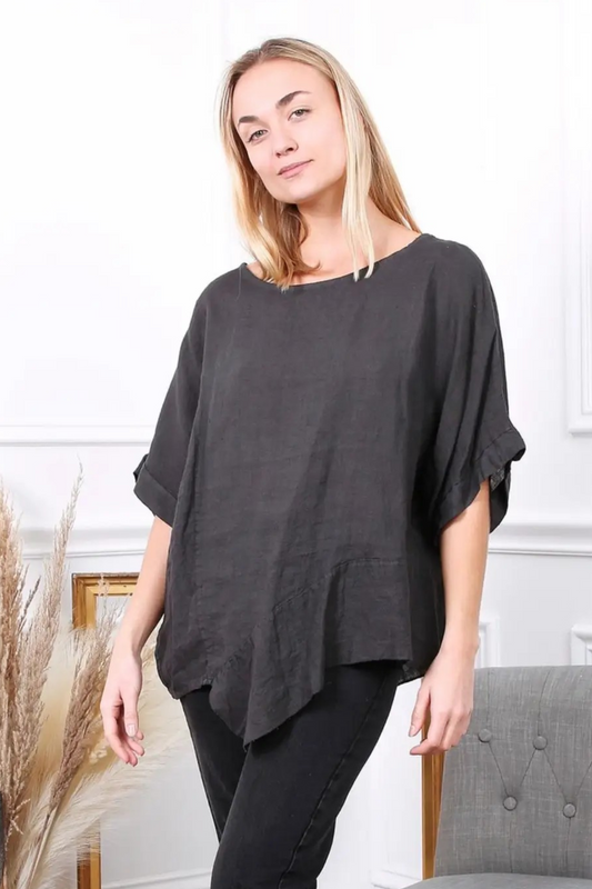 'Mila' Linen Asymmetric Top