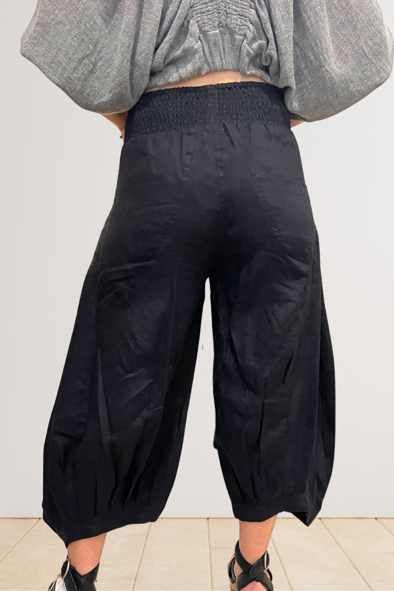 'Hannah' Linen Genie Pant - Black