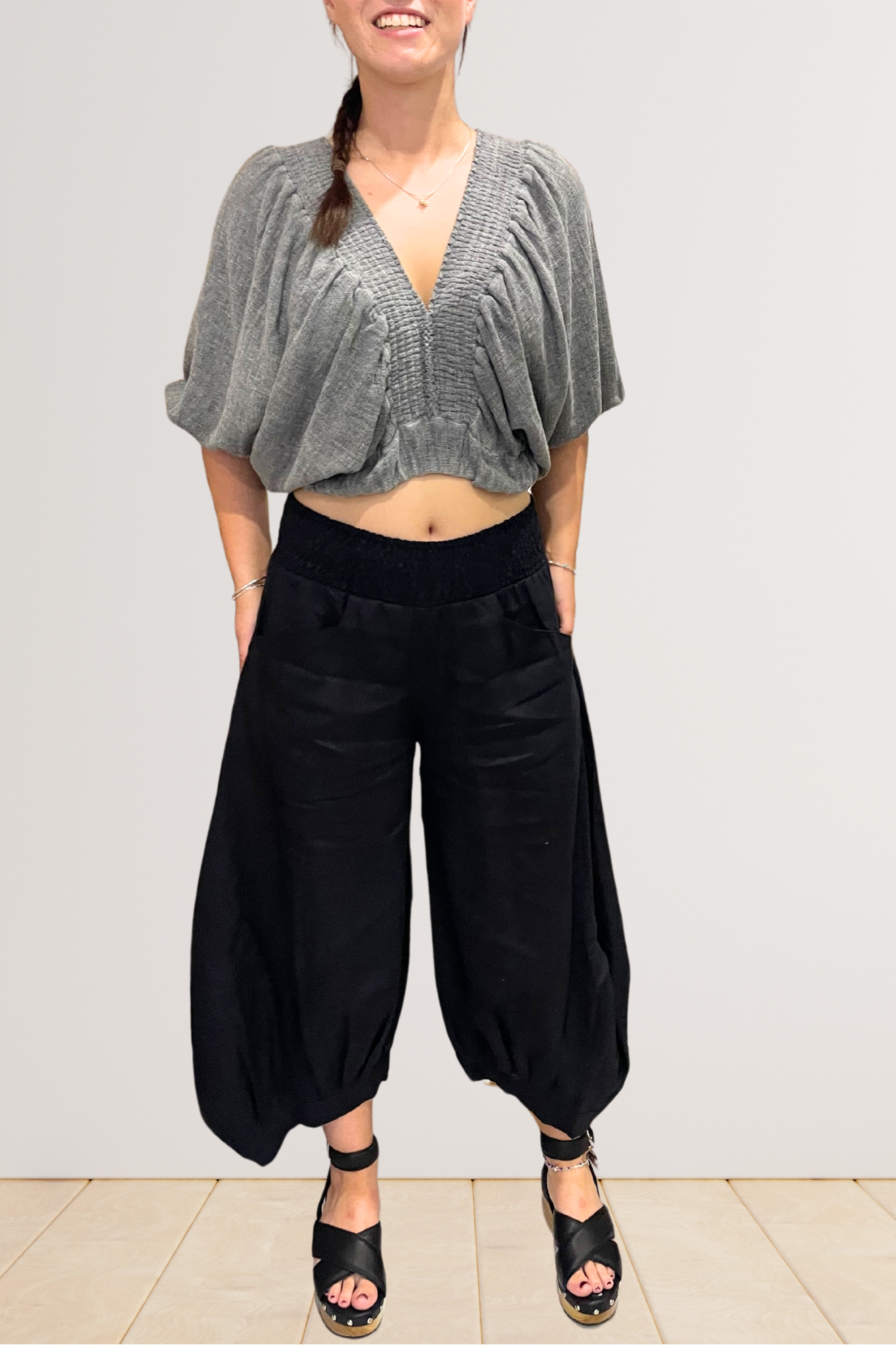 'Hannah' Linen Genie Pant - Black