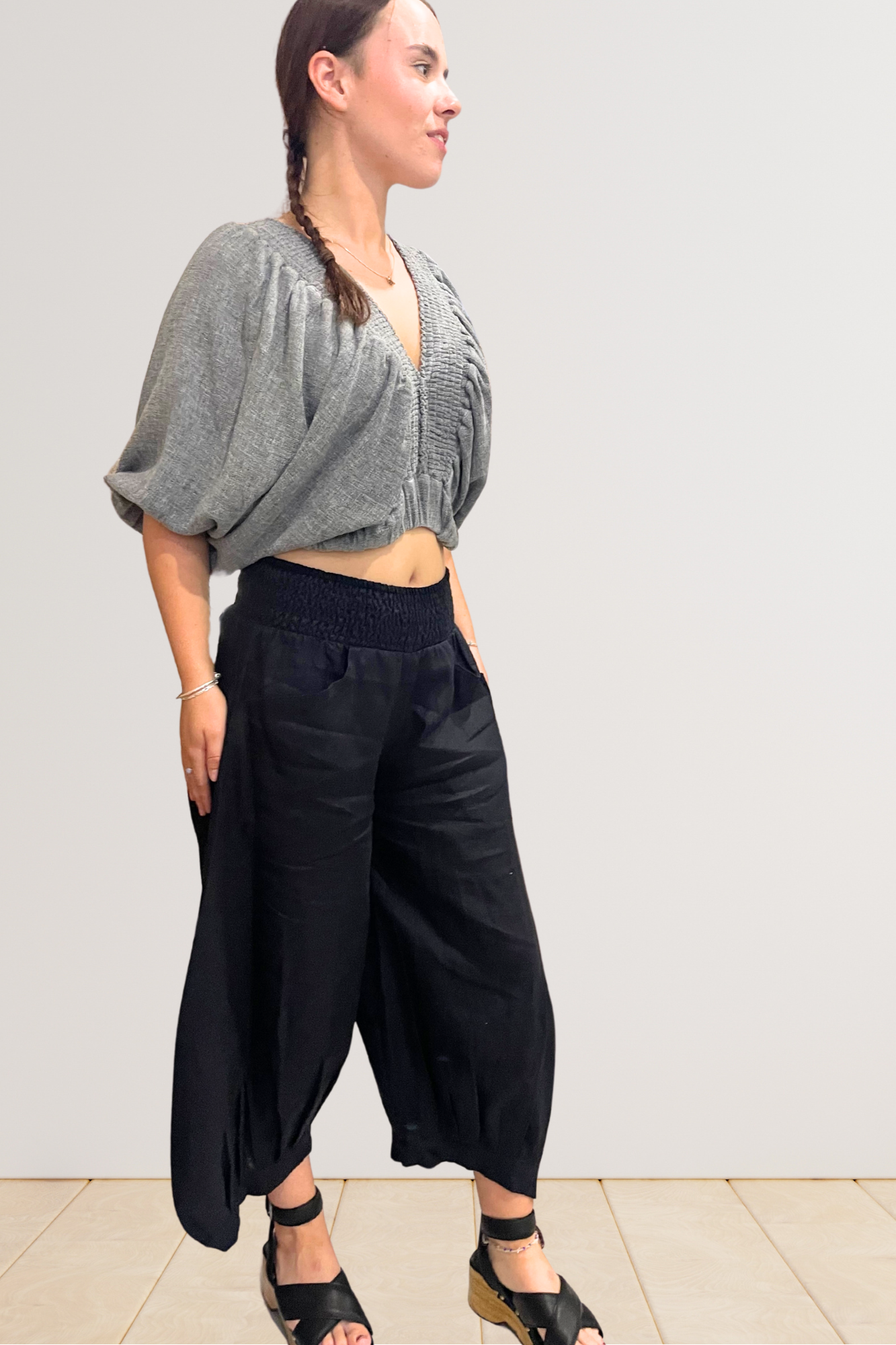 'Hannah' Linen Genie Pant - Black