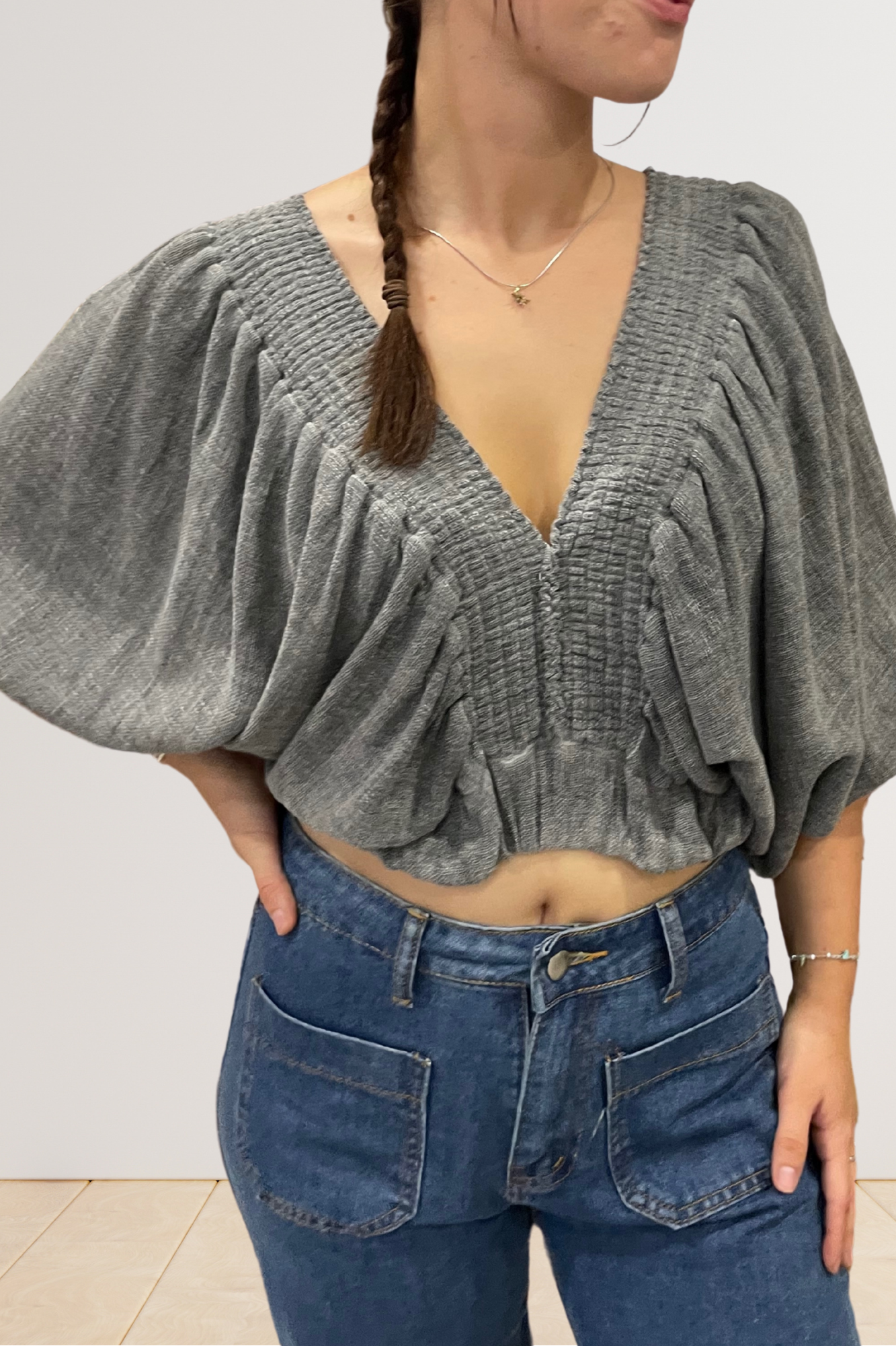 'Alice' Crop Top - Grey