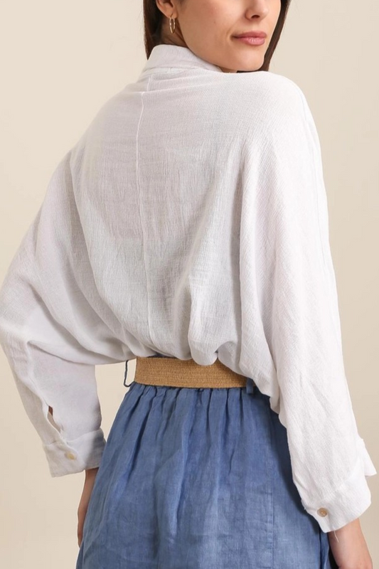 'Jude' Linen Shirt Top - White/Grey