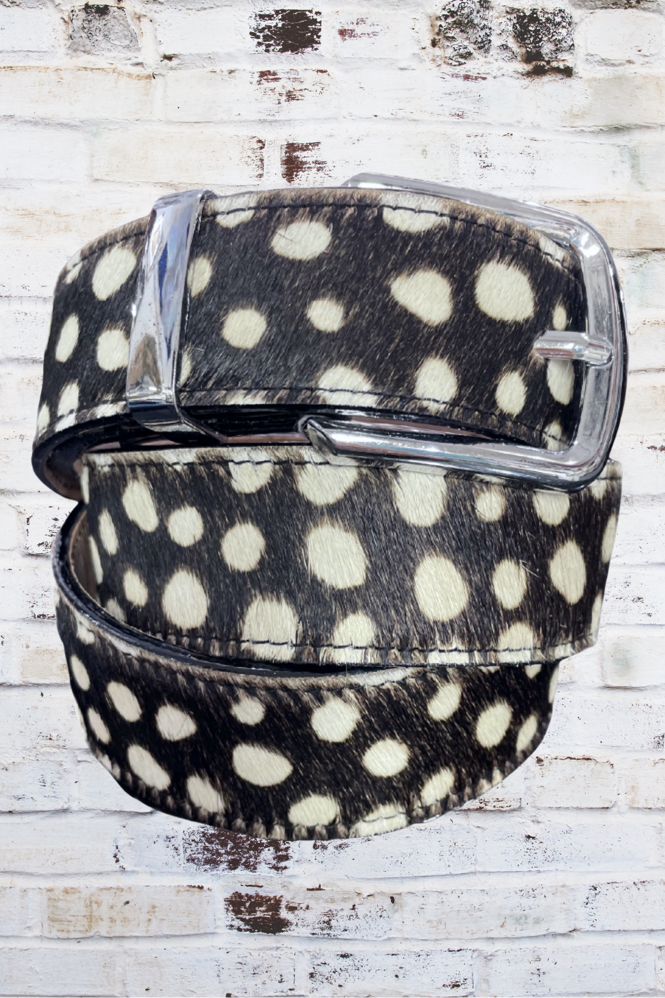 Animal Print Cowhide Belt - White Spots