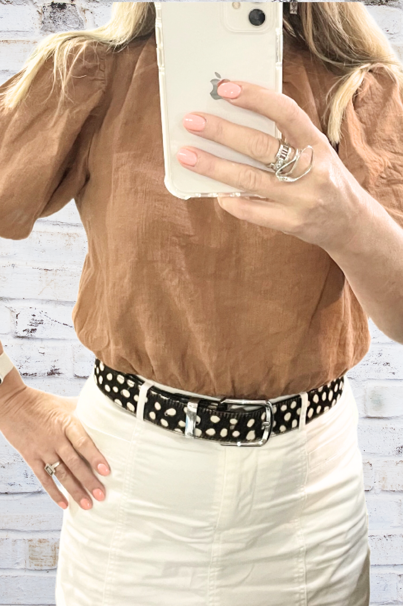 Animal Print Cowhide Belt - White Spots